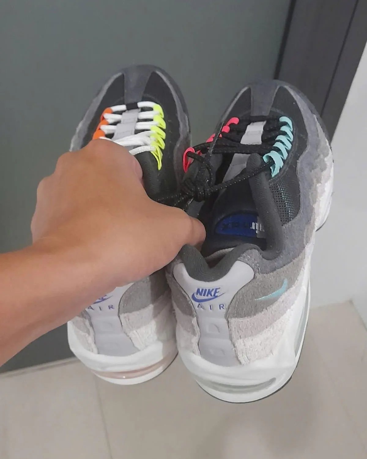 Nike Air Max 95 Big Bubble in Greedy colorway, showing the ribbed exoskeleton upper and enlarged Air Max unit - detail view 1
