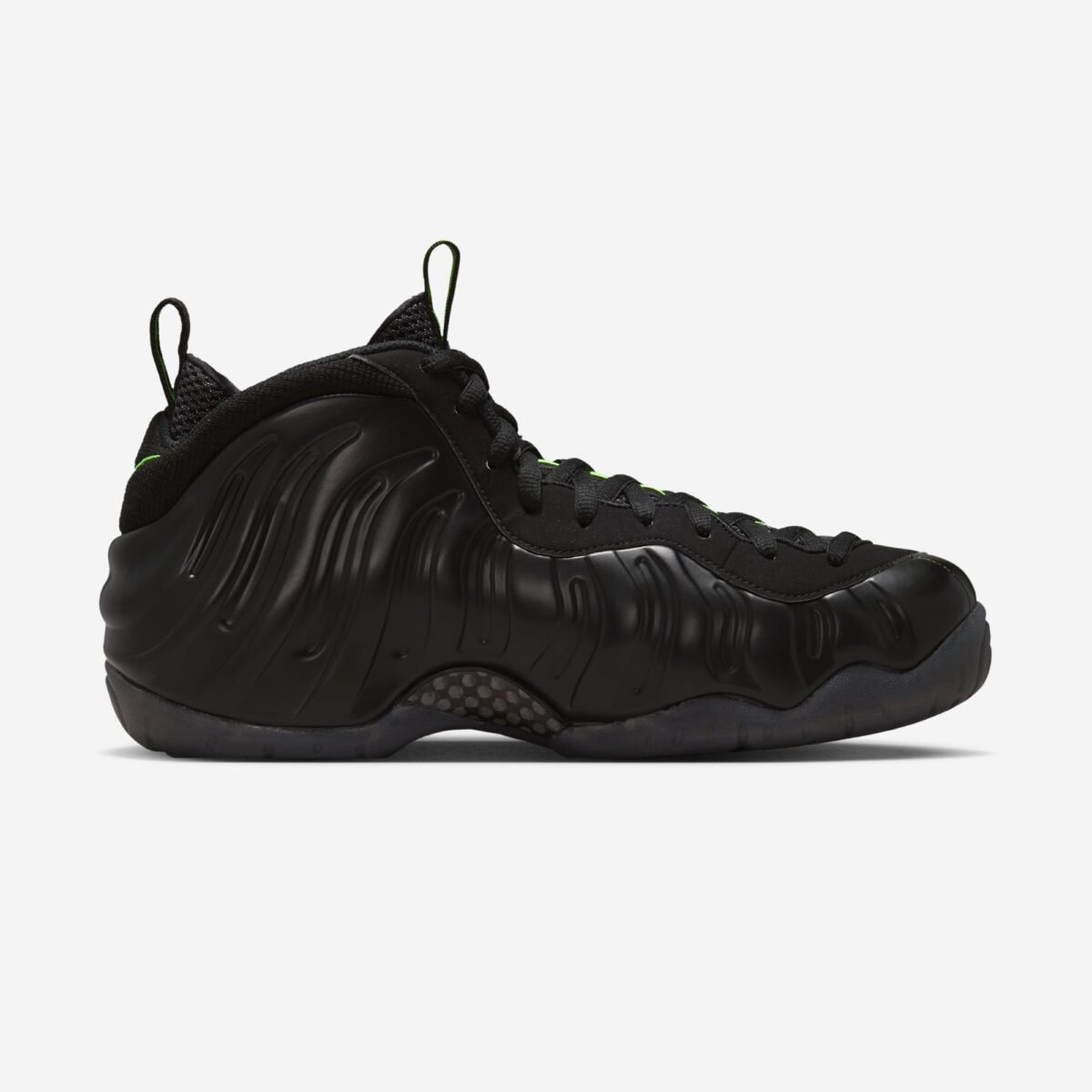 Nike Air Foamposite One Voltage colorway showcasing the signature monoblock foam shell construction - detail view 3