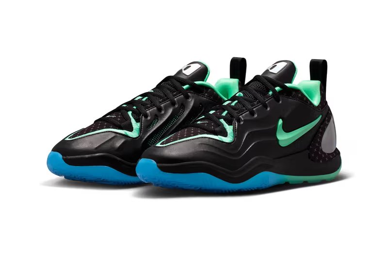 Nike A'Two "Nike Nationals" in black with Blue Glow and Green Glow accents, side profile showing Cushlon 3.0 midsole and Air Zoom technology - detail view 4