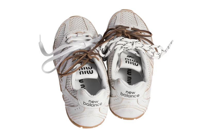 Miu Miu x New Balance 530 SL leather variant in tonal colorway with vintage finish - detail view 4