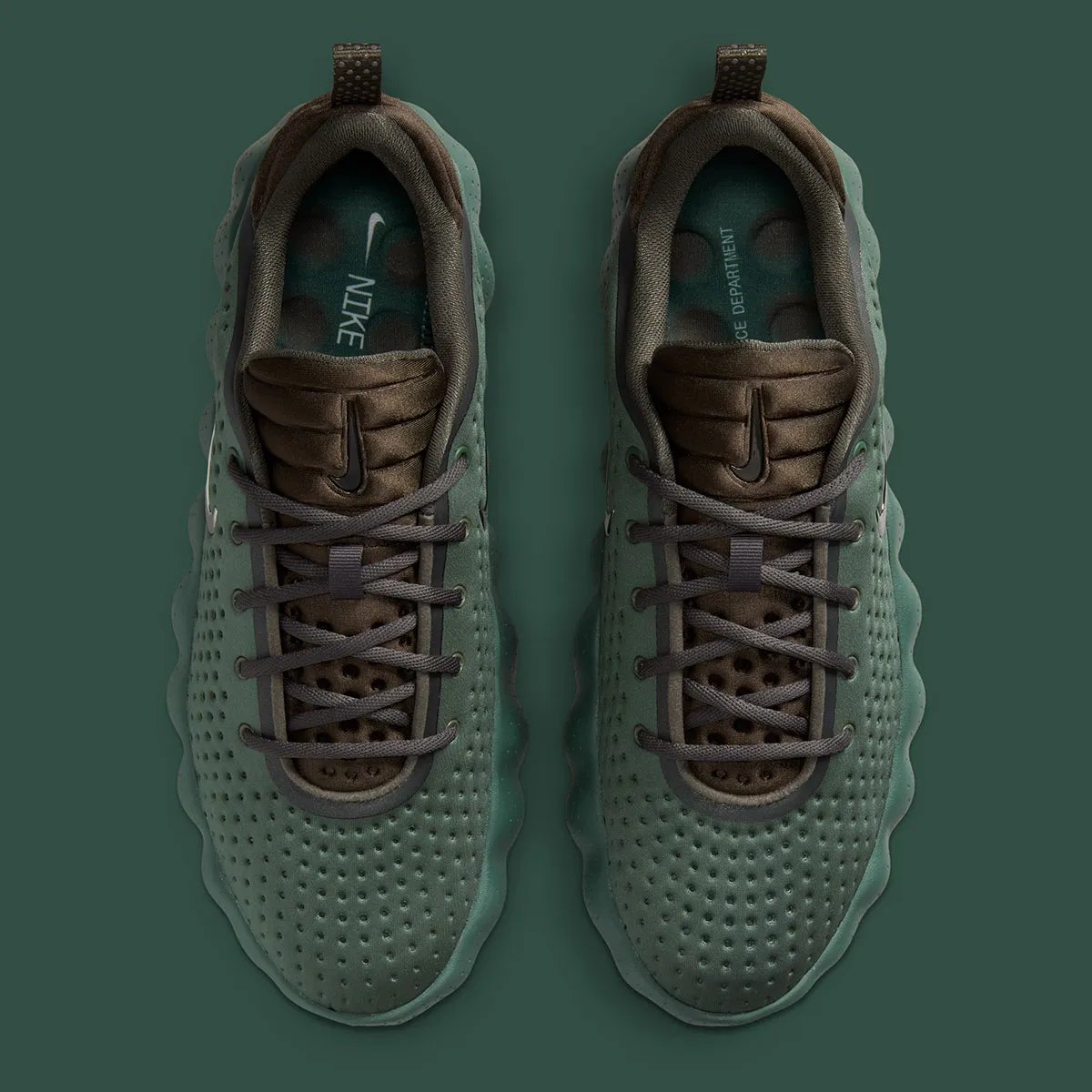 Nike Mind 002 Camo Green featuring tonal green upper with Newsprint and Phantom accents on collar and heel - detail view 3