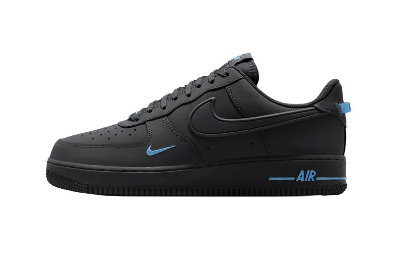 Nike Air Force 1 '07 in Anthracite and Football Blue with mixed-leather upper and perforated toe box - detail view 2