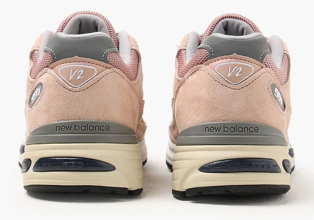 New Balance 991v2 in Mahogany Rose colorway, featuring suede and leather upper in warm brown tones - detail view 3