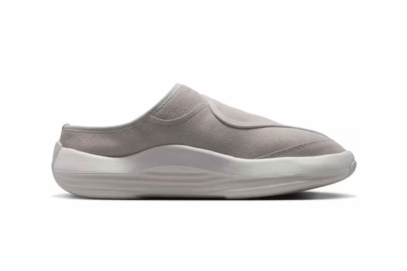 Jordan Future Mule in Light Iron Ore colorway with white and medium brown accents, backless slip-on silhouette - detail view 4