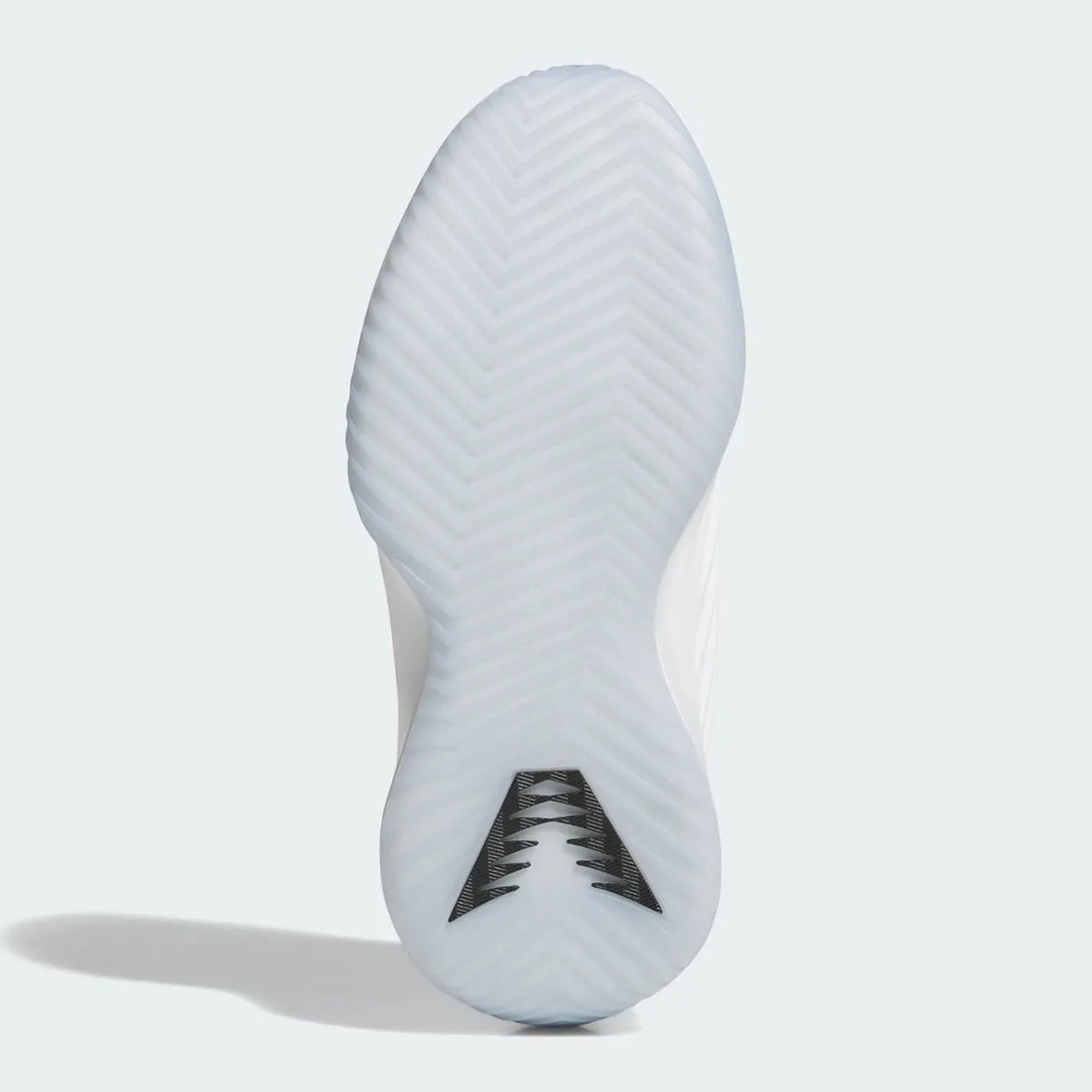 adidas Believe That 1 in Footwear White colorway with black trim and translucent traction, shown on-court - detail view 4