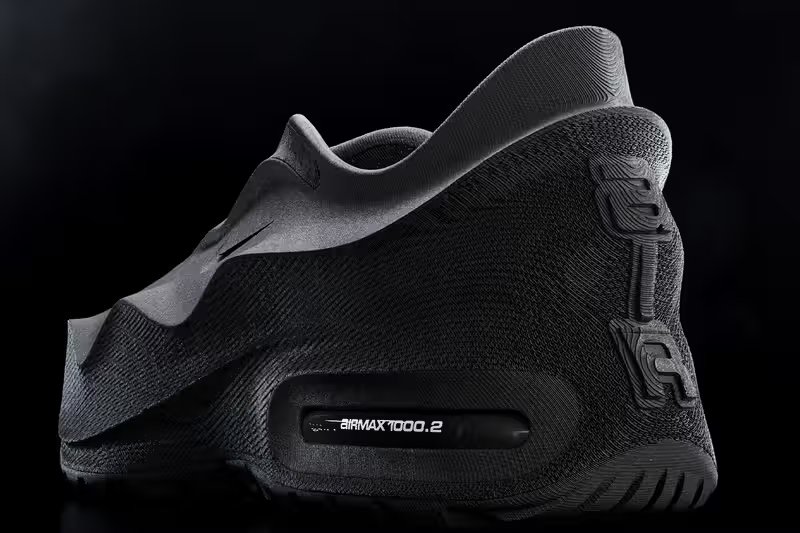 Nike AirMax 1000.2 in Black/Black colorway, featuring refined 3D-printed lug design and updated silhouette - detail view 5