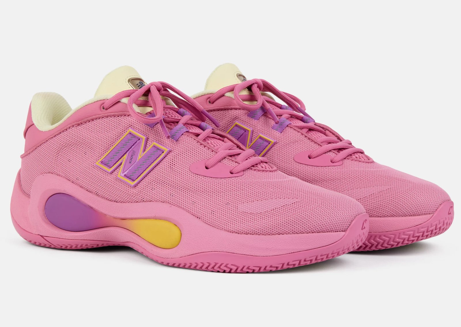 Cameron Brink New Balance Malibu Melt Pack P400 Low and 740 in pink, purple, and gold sunset-inspired colorways - detail view 2
