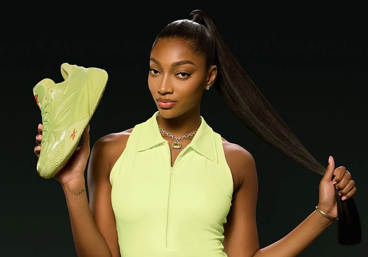 Reebok Angel Reese 1 'Poison Angel' in neon green and fire red, side profile view - detail view 2