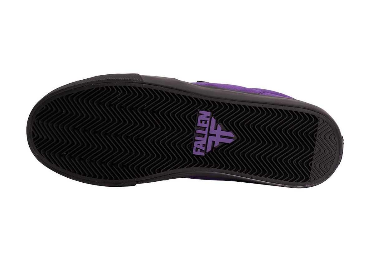 Bam Margera x Fallen Footwear collaboration featuring black and purple Corsair, Heritage, and Bomber silhouettes with Heartagram logo detailing - detail view 4
