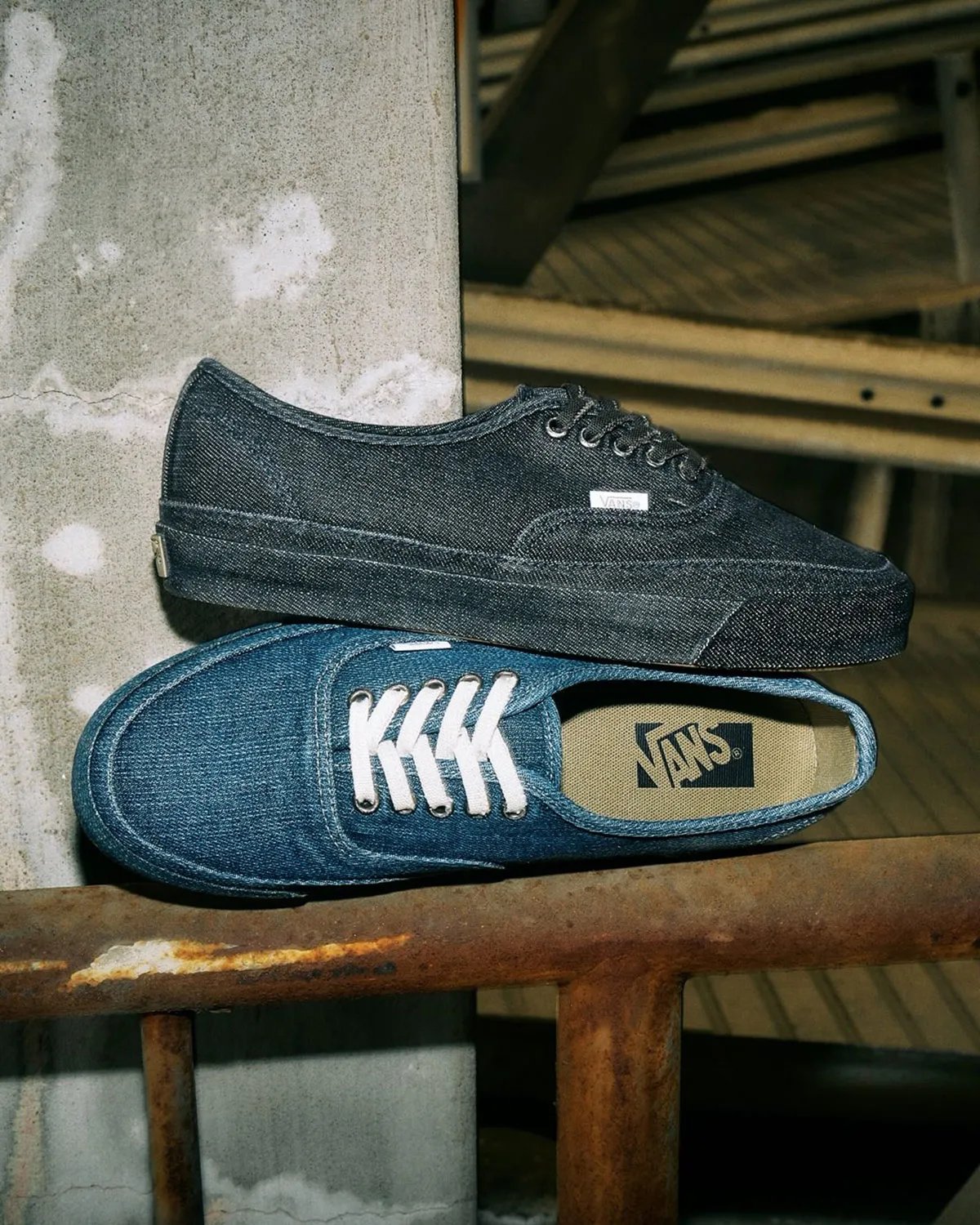 Vans Authentic Premium in full denim construction, black and blue wash colorways - detail view 1
