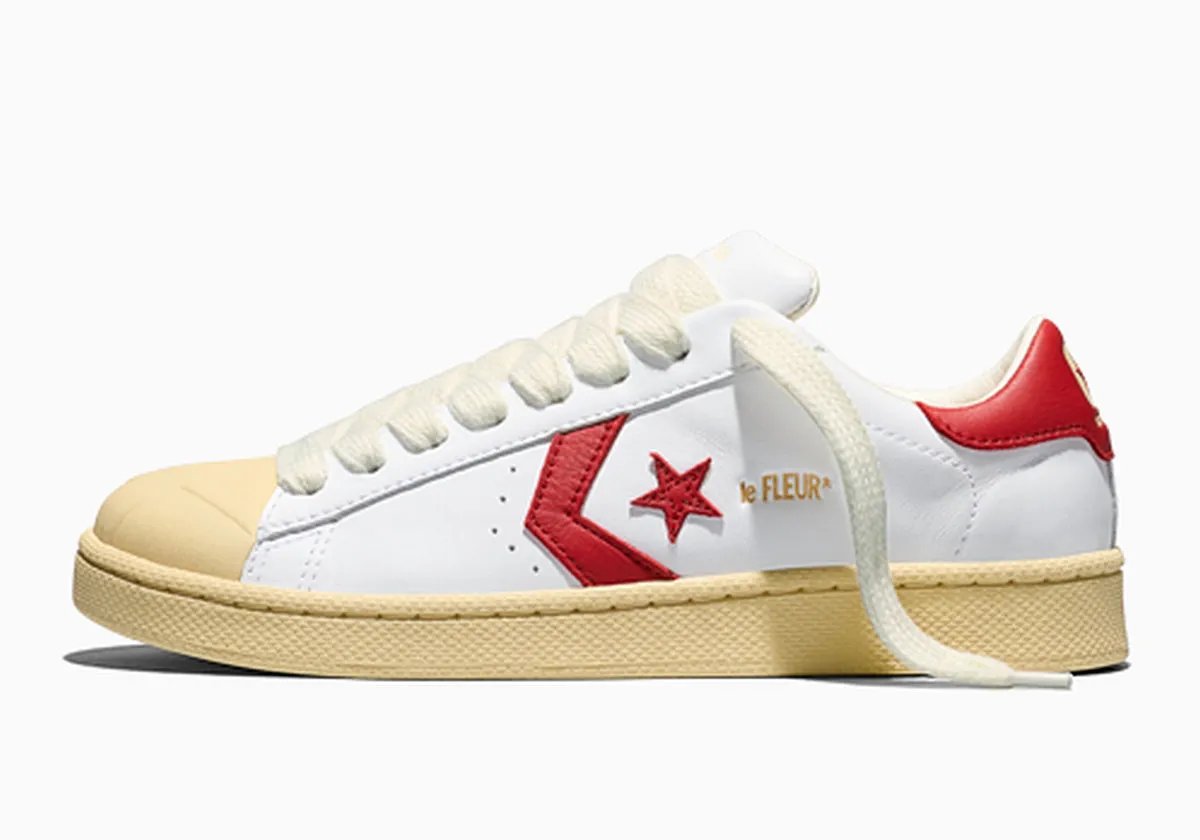 Converse x Tyler, The Creator 1908 Pro Leather in Black/Pristine, Bison/Dusty Citron, and White/Red colorways with suede construction and molded toe details - detail view 3