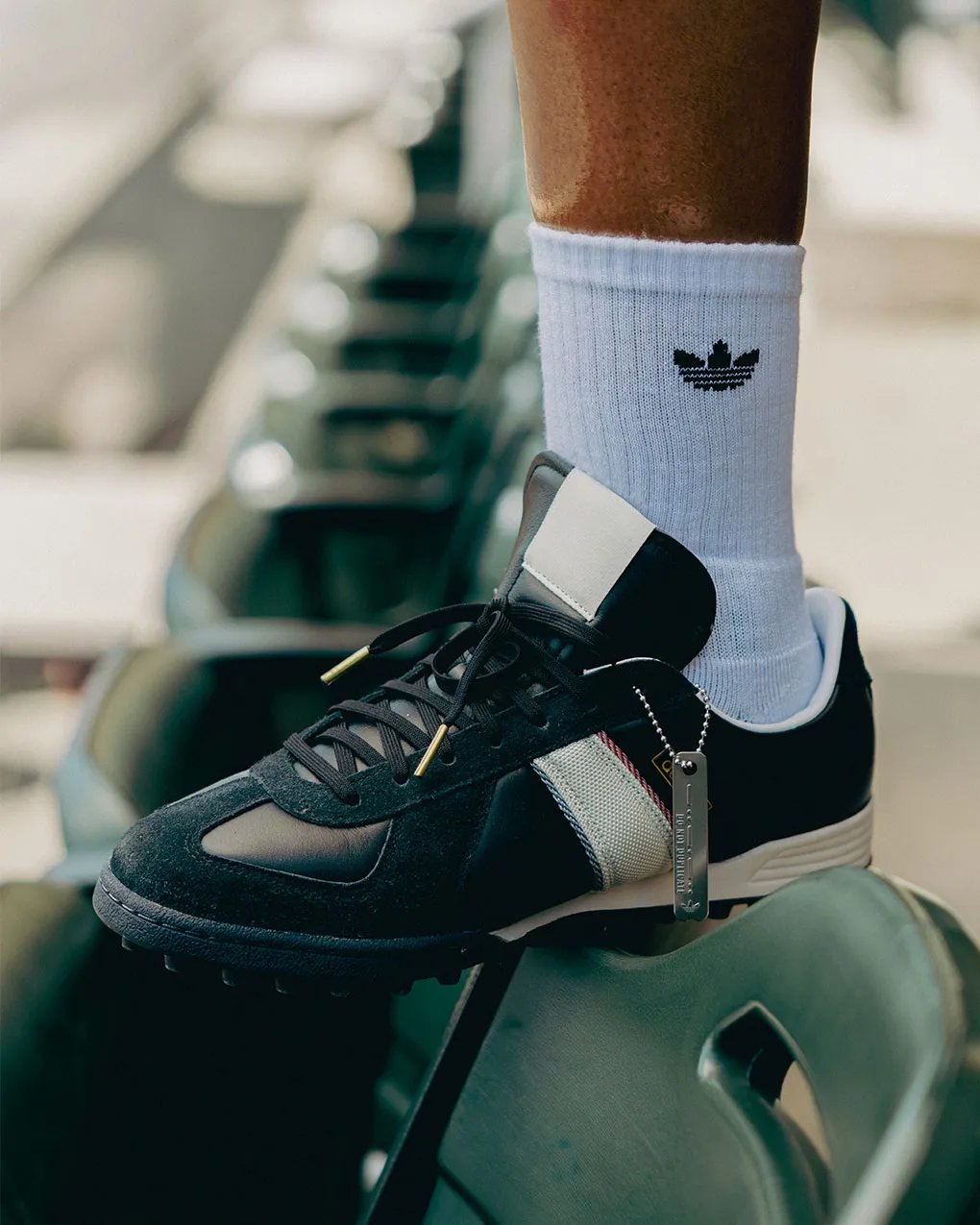 Whitaker Group x adidas BW Mundial black and white colorway with scalloped suede edges and nylon branding - detail view 4