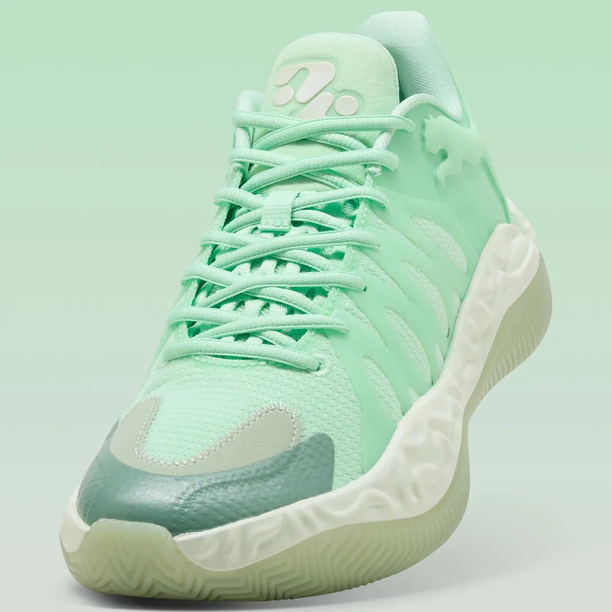 PUMA Hali 1 in wintergreen with semi-translucent upper and darkened traction pod - detail view 4