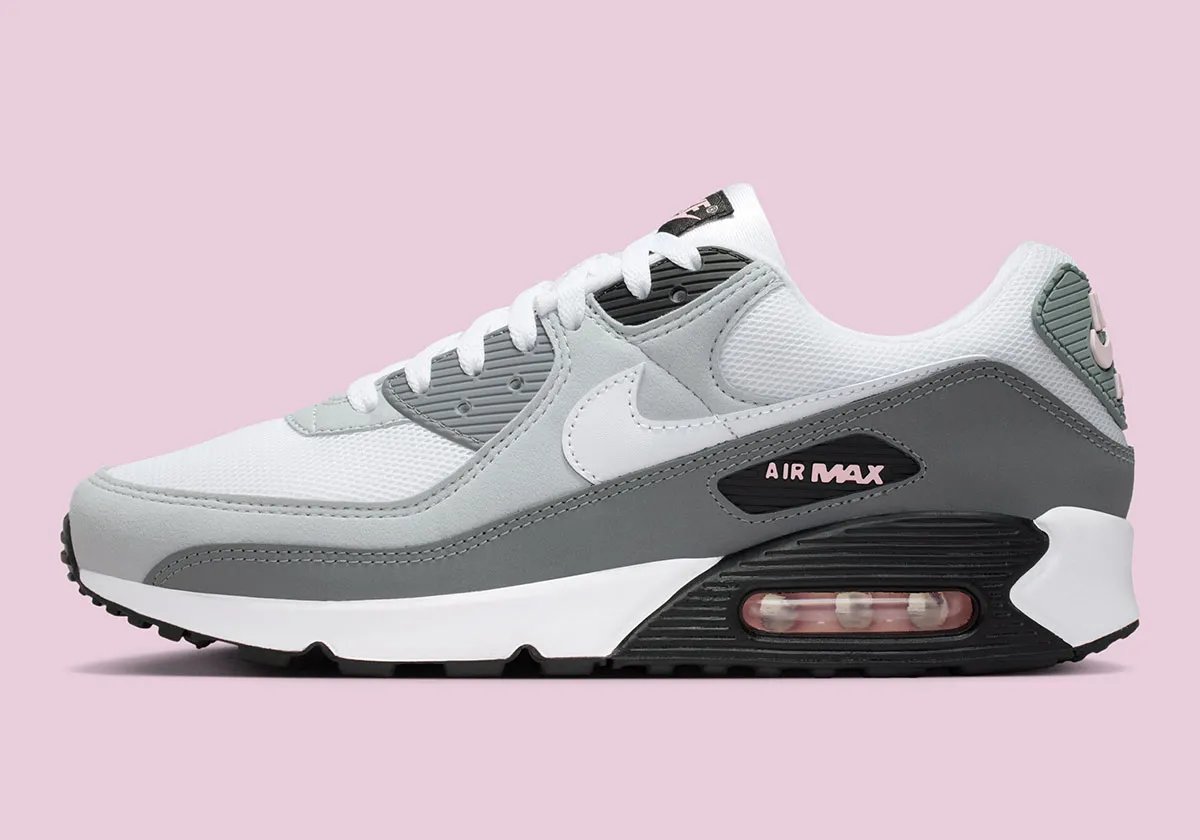 Nike Air Max 90 in Pink Foam colorway with visible Air unit and curved Swoosh geometry - detail view 1