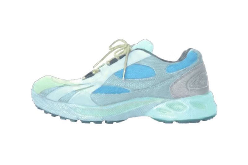 Yeezy 800 retro running silhouette in pastel colorway, featuring ballistic mesh, nubuck overlays, and textured synthetic panels - detail view 3