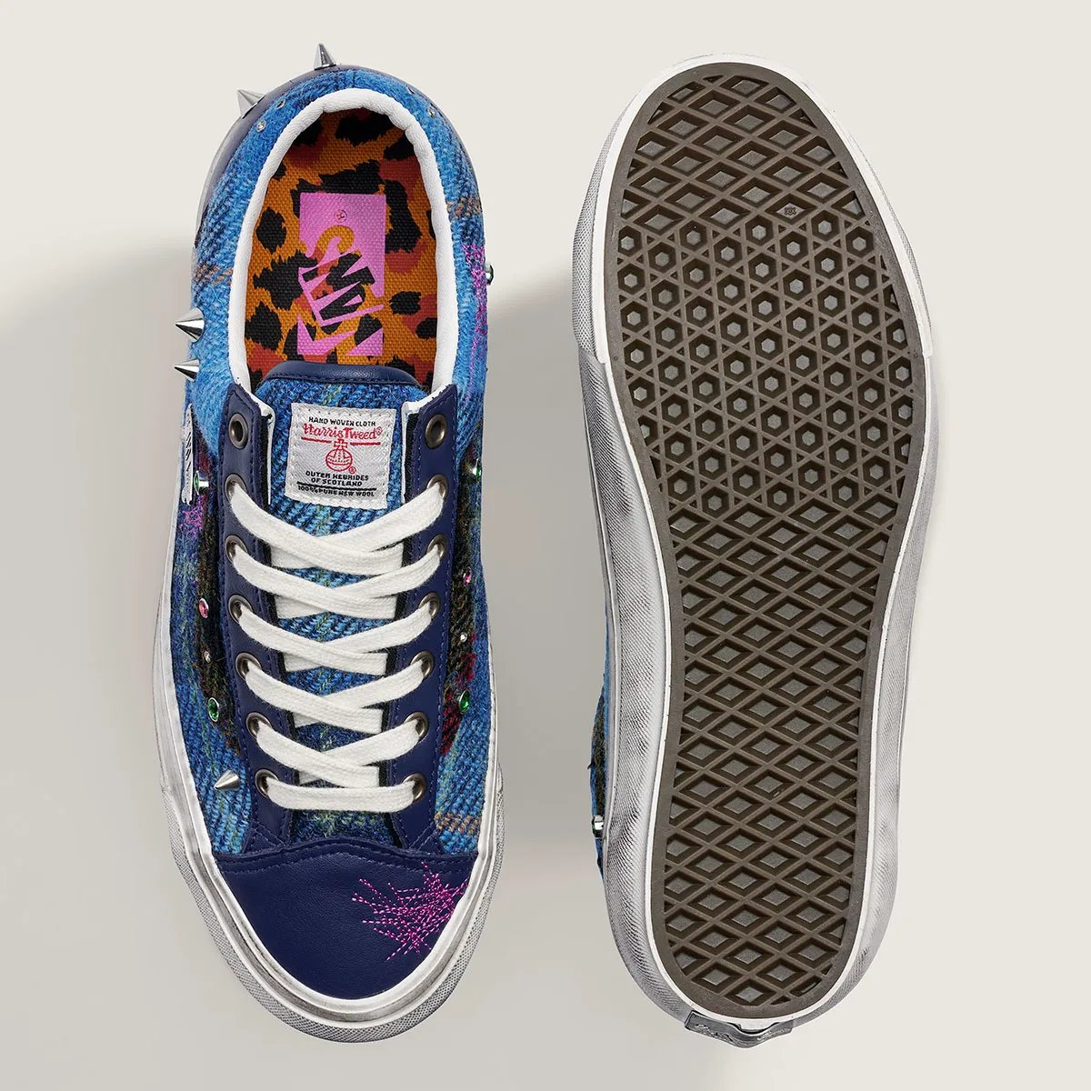 Vans Harris Tweed collection featuring Old Skool, Classic Slip-On, and Loafer 53 with Scottish tweed material and distressed embellishments - detail view 2