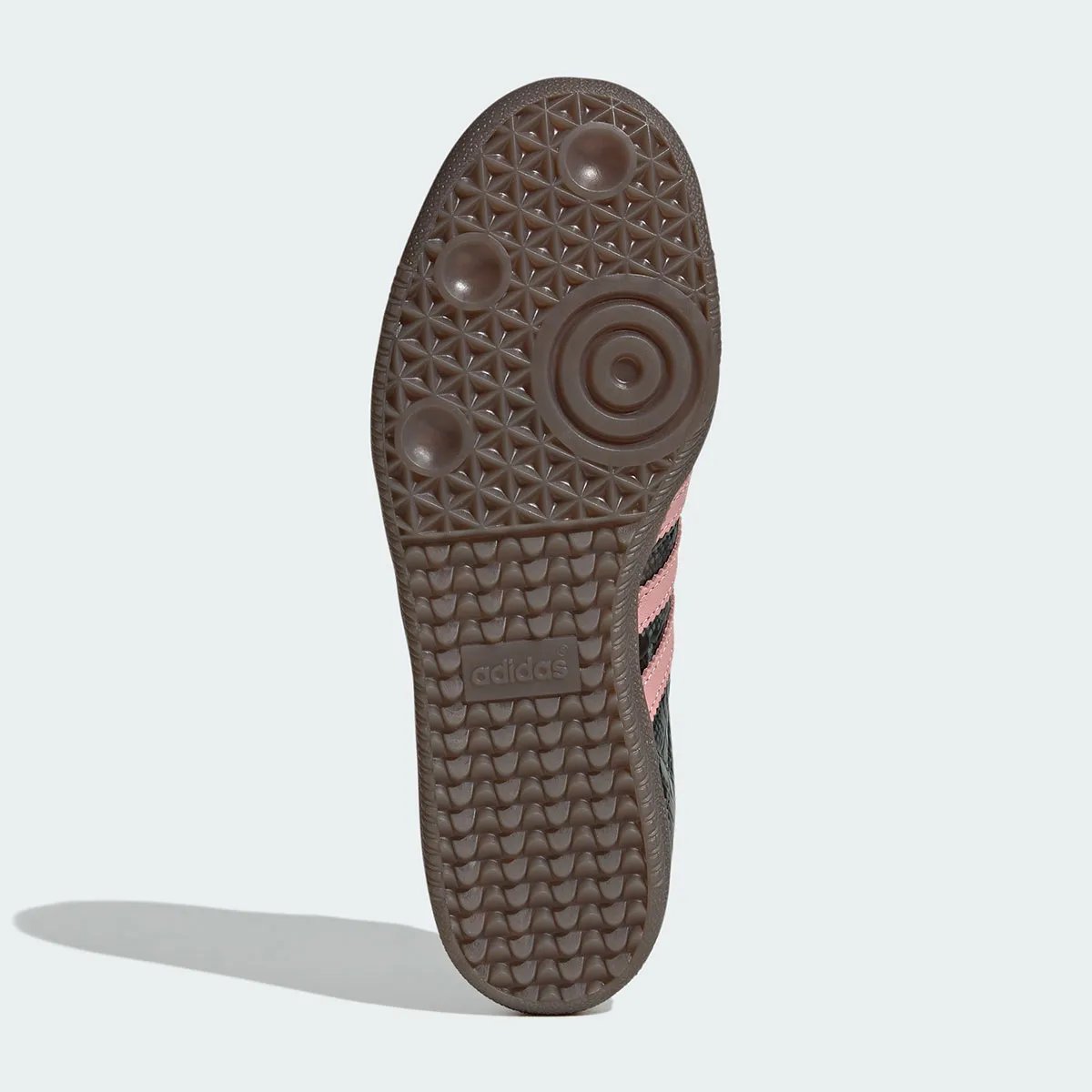 adidas Samba in teal snakeskin with iridescent pink finish and gum sole - detail view 3