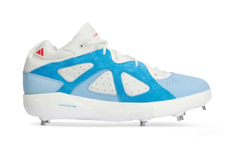Bad Bunny x adidas BadBo 1.0 Cleat in Mint Green, featuring white leather upper with mint green toe box and suede overlays, debuted by Kiké Hernández - detail view 4