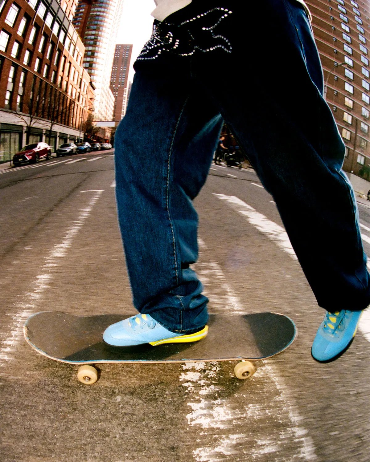 Reebok Board Flip 'Pale Cerulean' featuring light blue suede body with yellow tongue and black accents - detail view 5