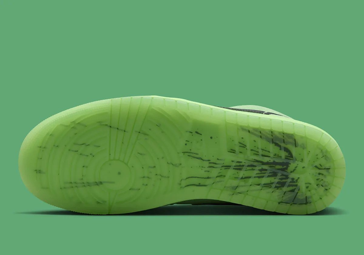 Air Jordan 1 Low Avalanche Lime with suede upper mimicking tennis ball texture and jeweled Wings logo cutout - detail view 2